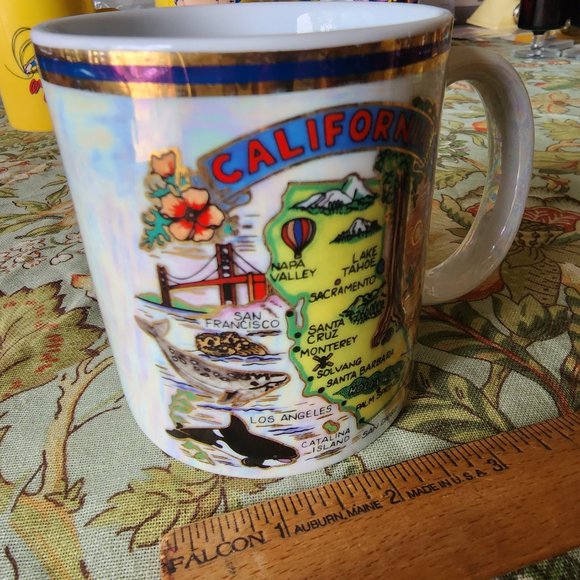 AGIFTCORP Dining Vintage California Map Iridescent Swirl Coffee Cup